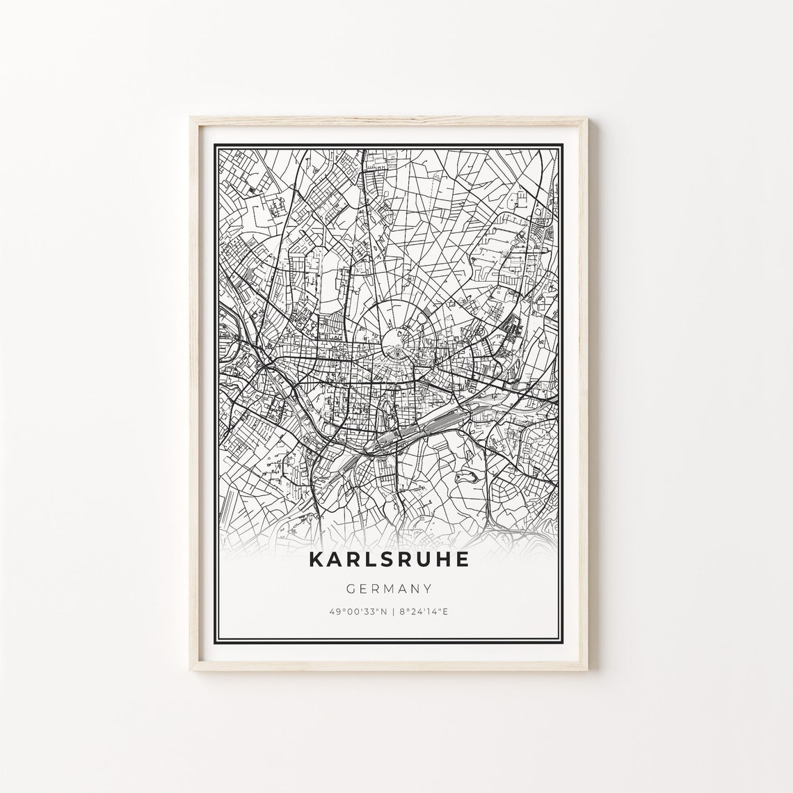 Karlsruhe Germany Minimalist Black and White City Street Map Poster