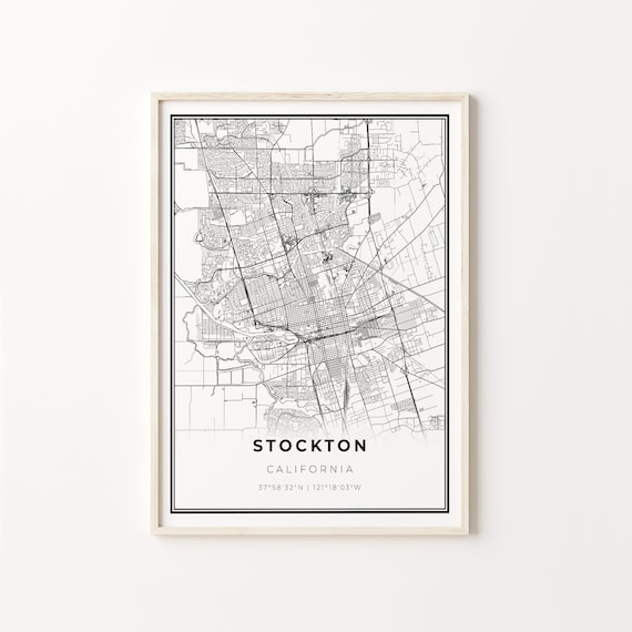 Stockton California Minimalist City Map Black and White Poster