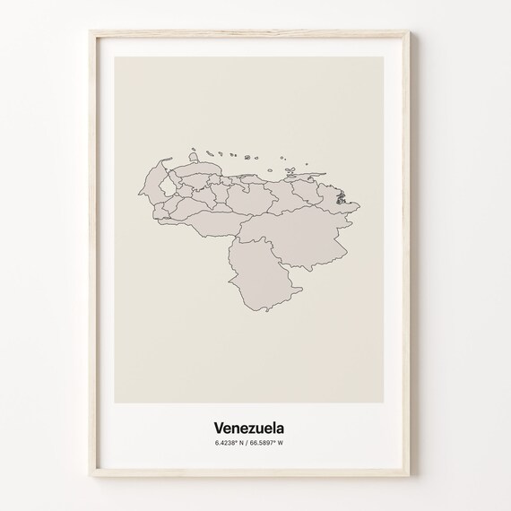 Venezuela Minimalist Country Map Line Art Travel Coordinates Gift Poster