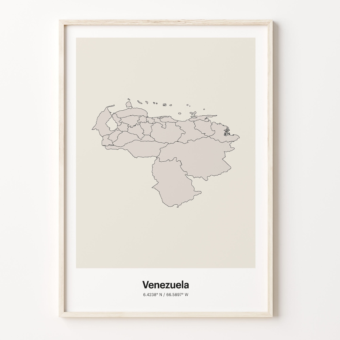Venezuela Minimalist Country Map Line Art Travel Coordinates Gift Poster