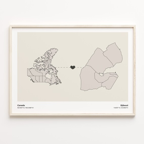 Canada To Djibouti Minimalist Connected Maps Love Gift Poster