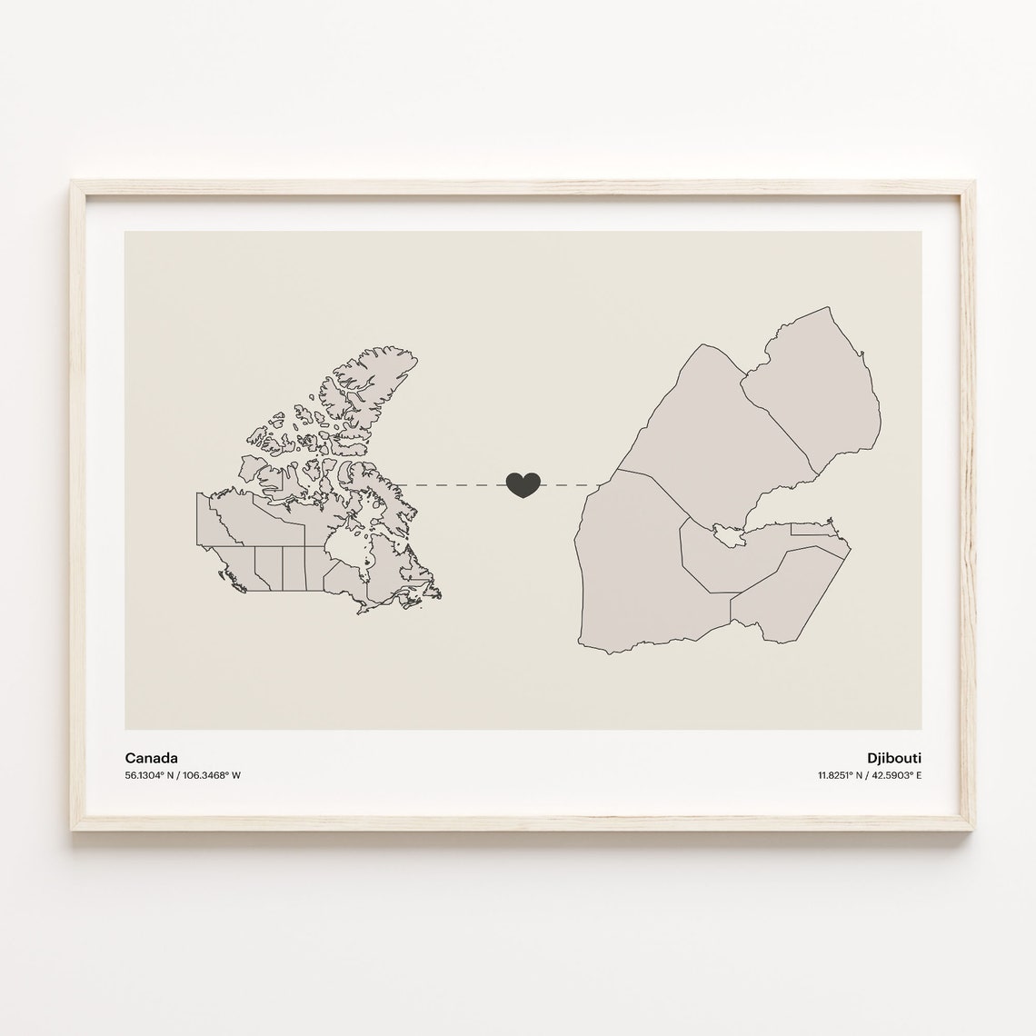 Canada To Djibouti Minimalist Connected Maps Love Gift Poster