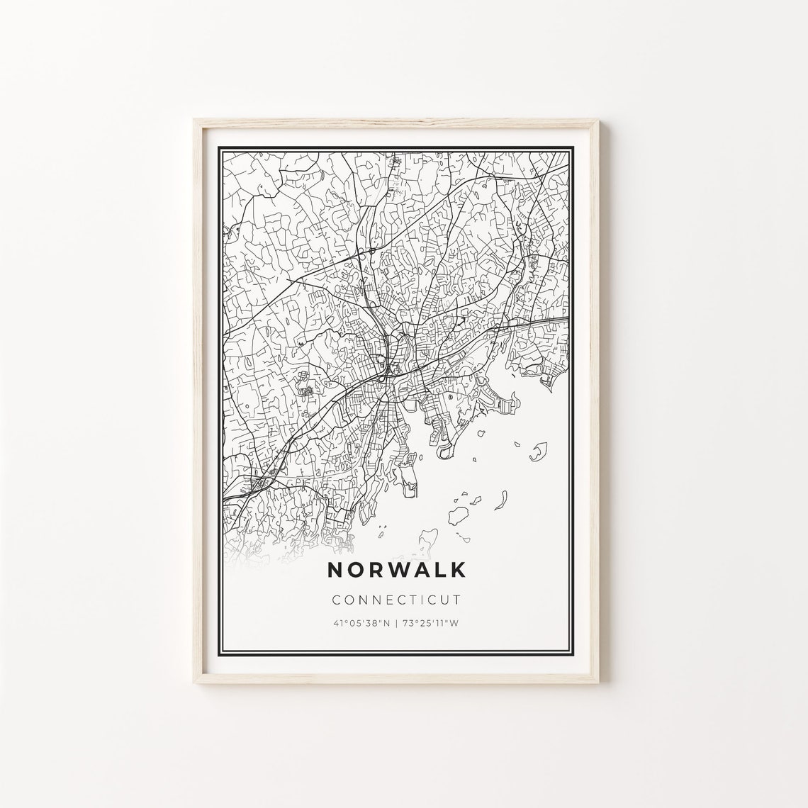Norwalk Connecticut Minimalist Black White City Street Map Art Poster