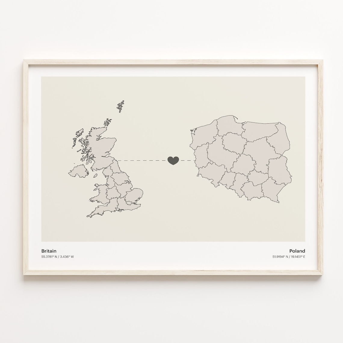 Britain To Poland Minimalist Country Heart Connection Map Poster