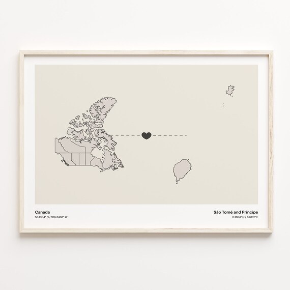 Canada To Sao Tome and Principe Minimalist Map Heart Connection Gift Poster