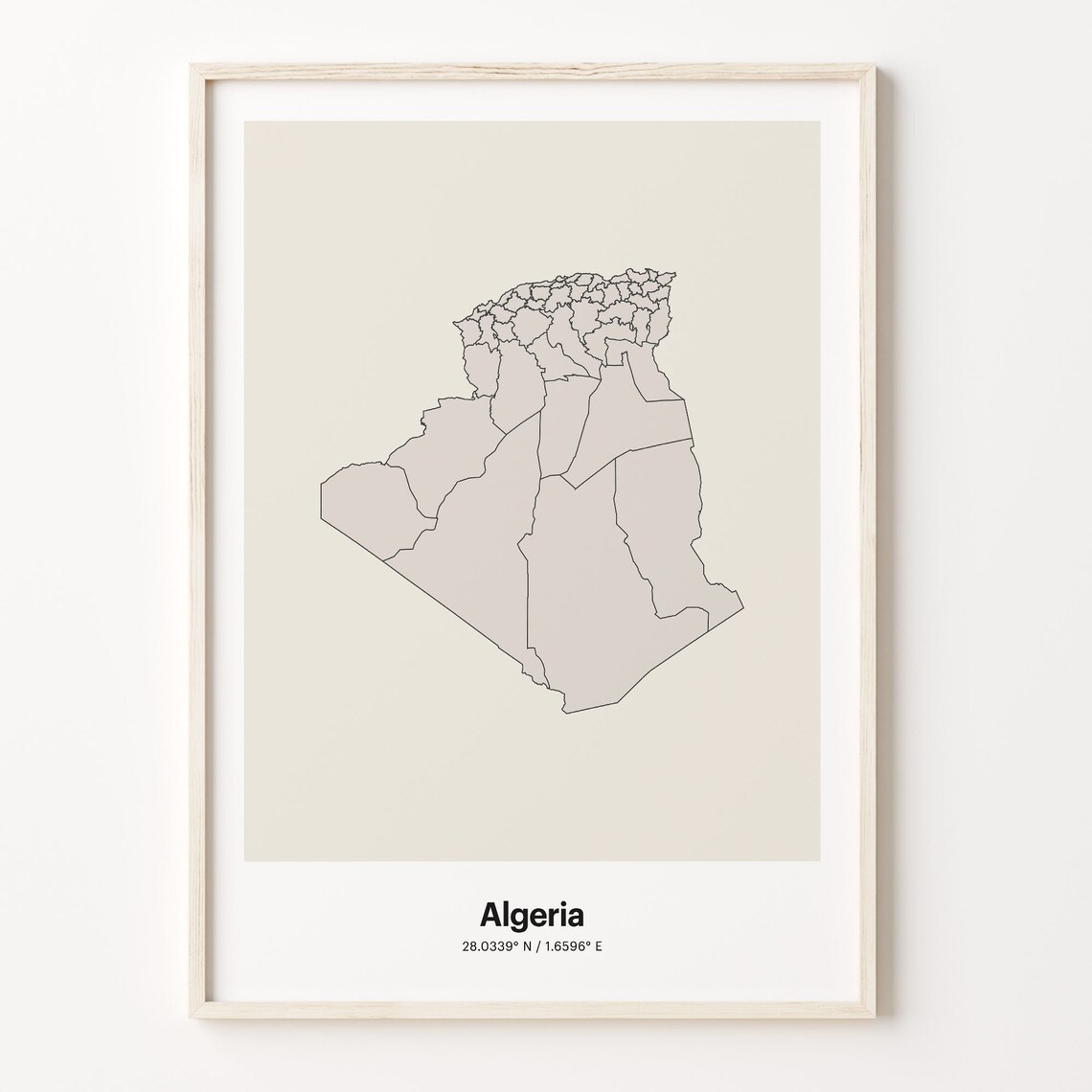 Algeria Minimalist Country Outline Map Beige Coordinate Line Art Poster