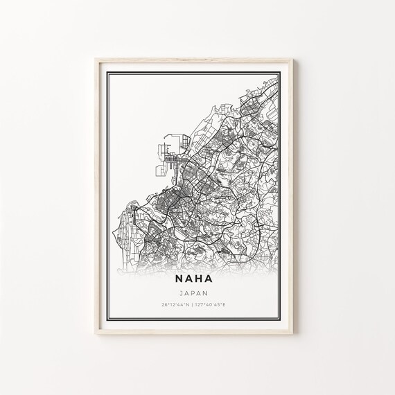 Naha Japan Minimalist Black And White City Map Art Poster With Coordinates