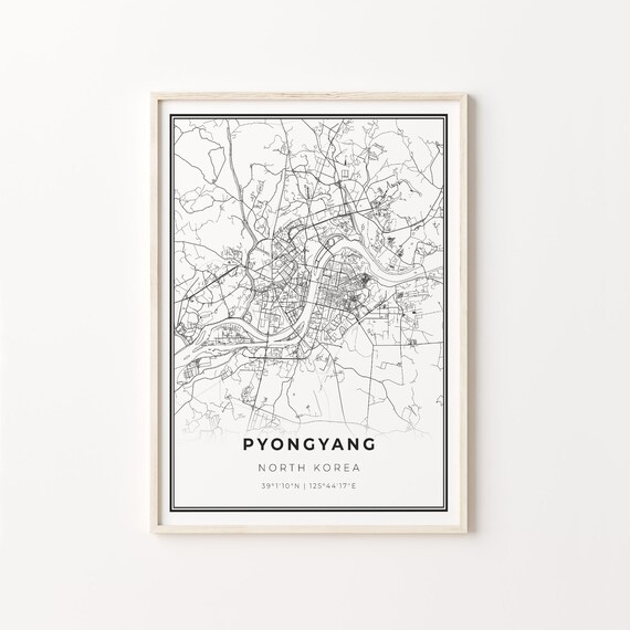 Pyongyang North Korea Black White Minimalist City Street Map Art Poster