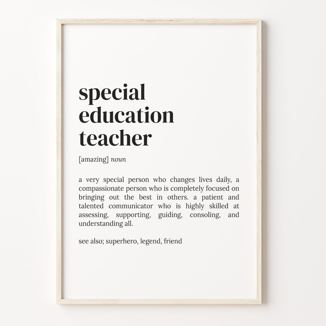 Special Education Teacher Definition Typography Dictionary Poster