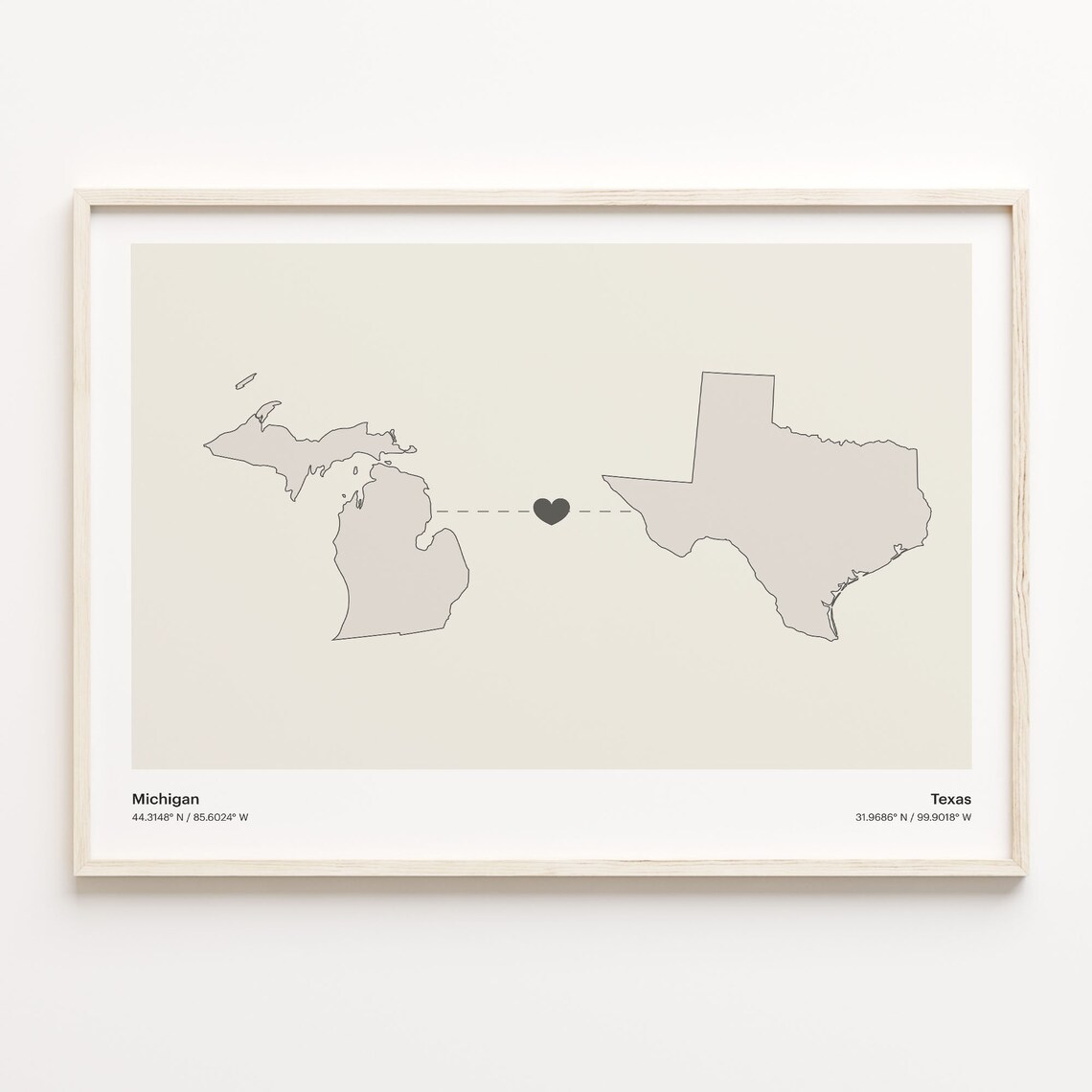 Michigan To Texas Travel Map Poster, Minimalist