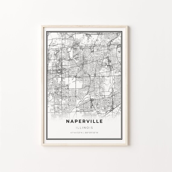 Naperville Illinois City Map Black White Street Line Art Minimalist Poster