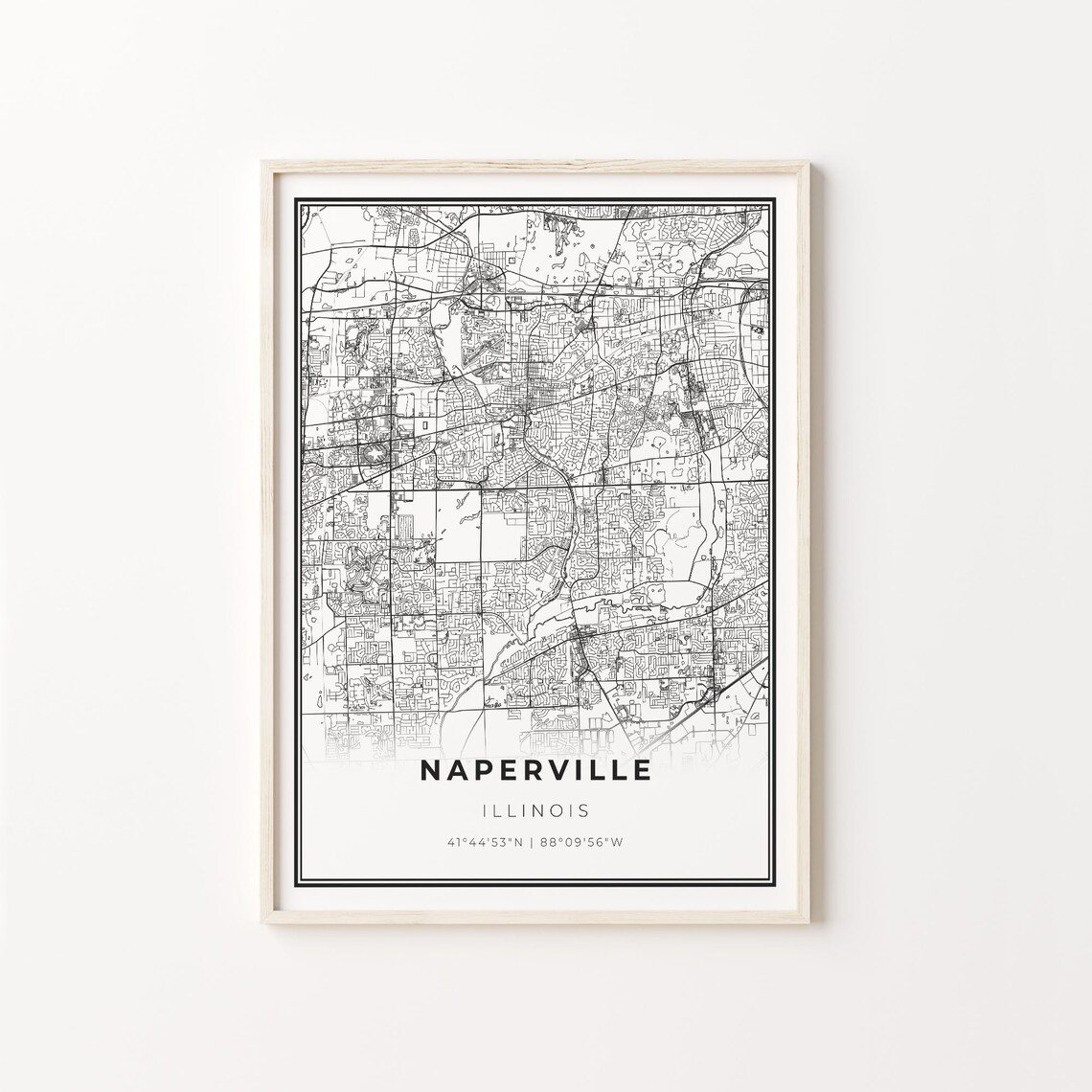 Naperville Illinois City Map Black White Street Line Art Minimalist Poster