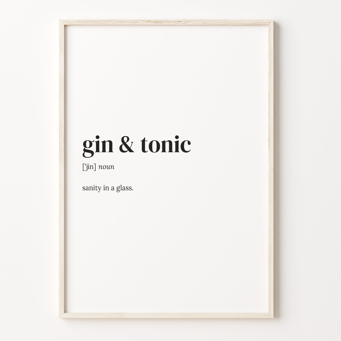 Gin and Tonic Funny Definition Dictionary Typography Bar Word Poster