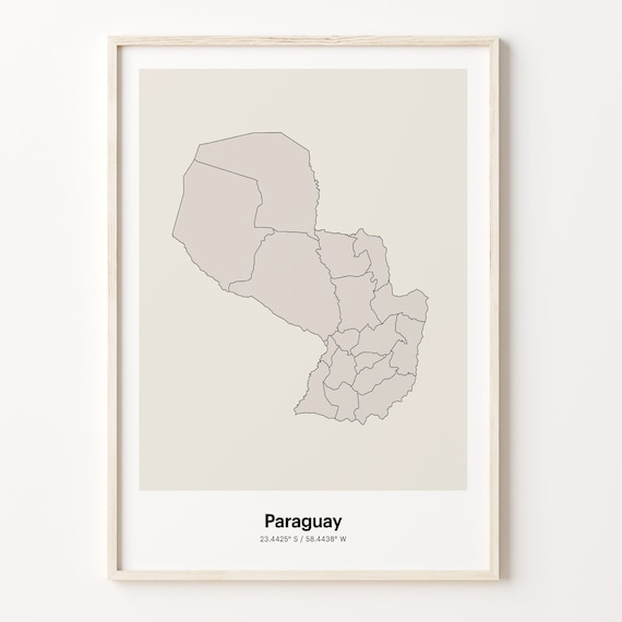 Paraguay Minimalist Map Poster With Printed Coordinates Neutral Home Decor