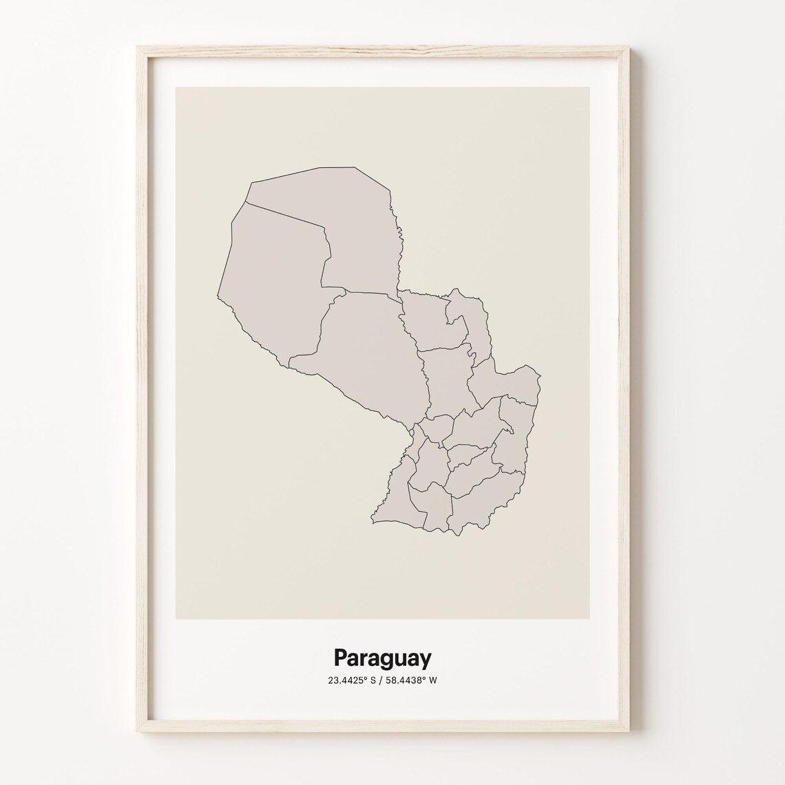 Paraguay Minimalist Map Poster With Printed Coordinates Neutral Home Decor