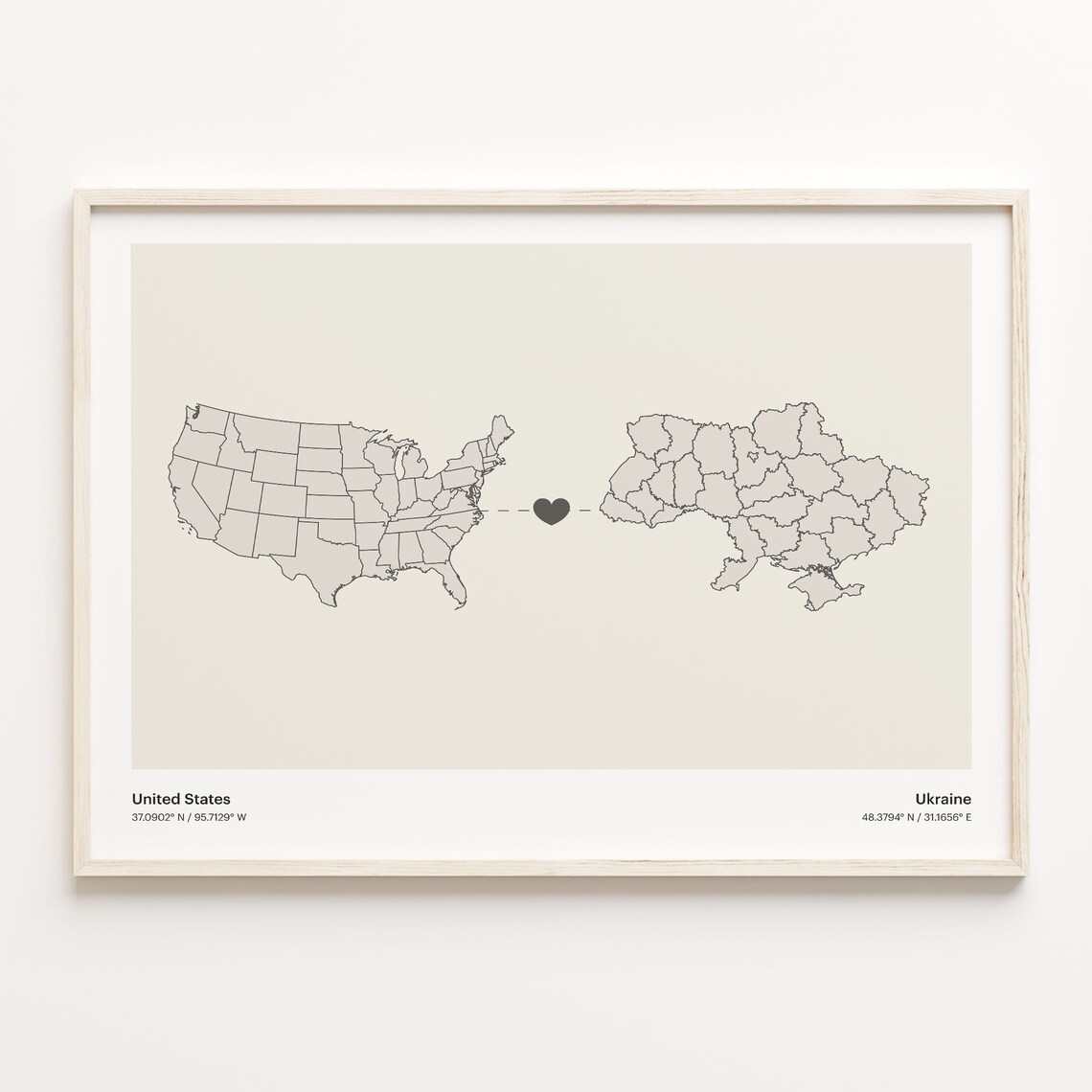United States To Ukraine Minimalist Connection Map Print