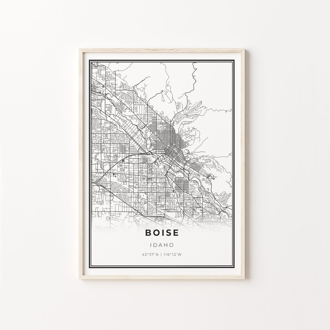 Boise Idaho City Map Minimalist Black and White Line Art Poster