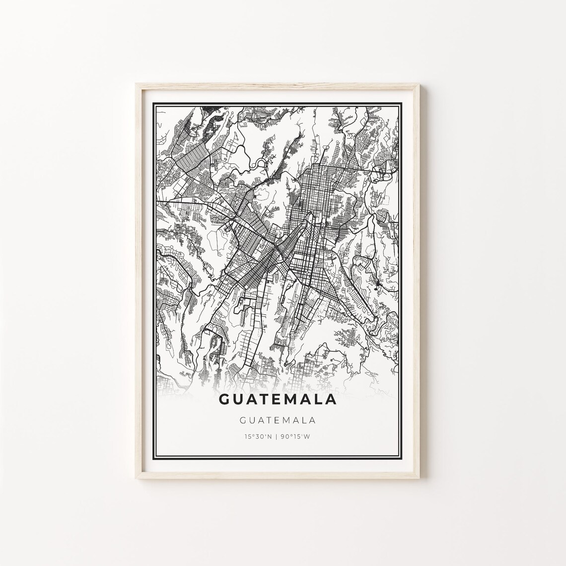 Guatemala City Guatemala Minimalist Black White City Street Map Art Poster