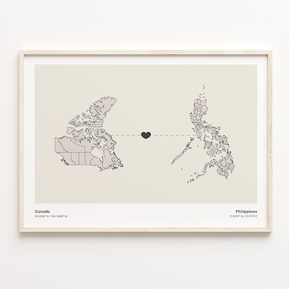 Canada To Philippines Minimalist Love Connection Map Travel Poster