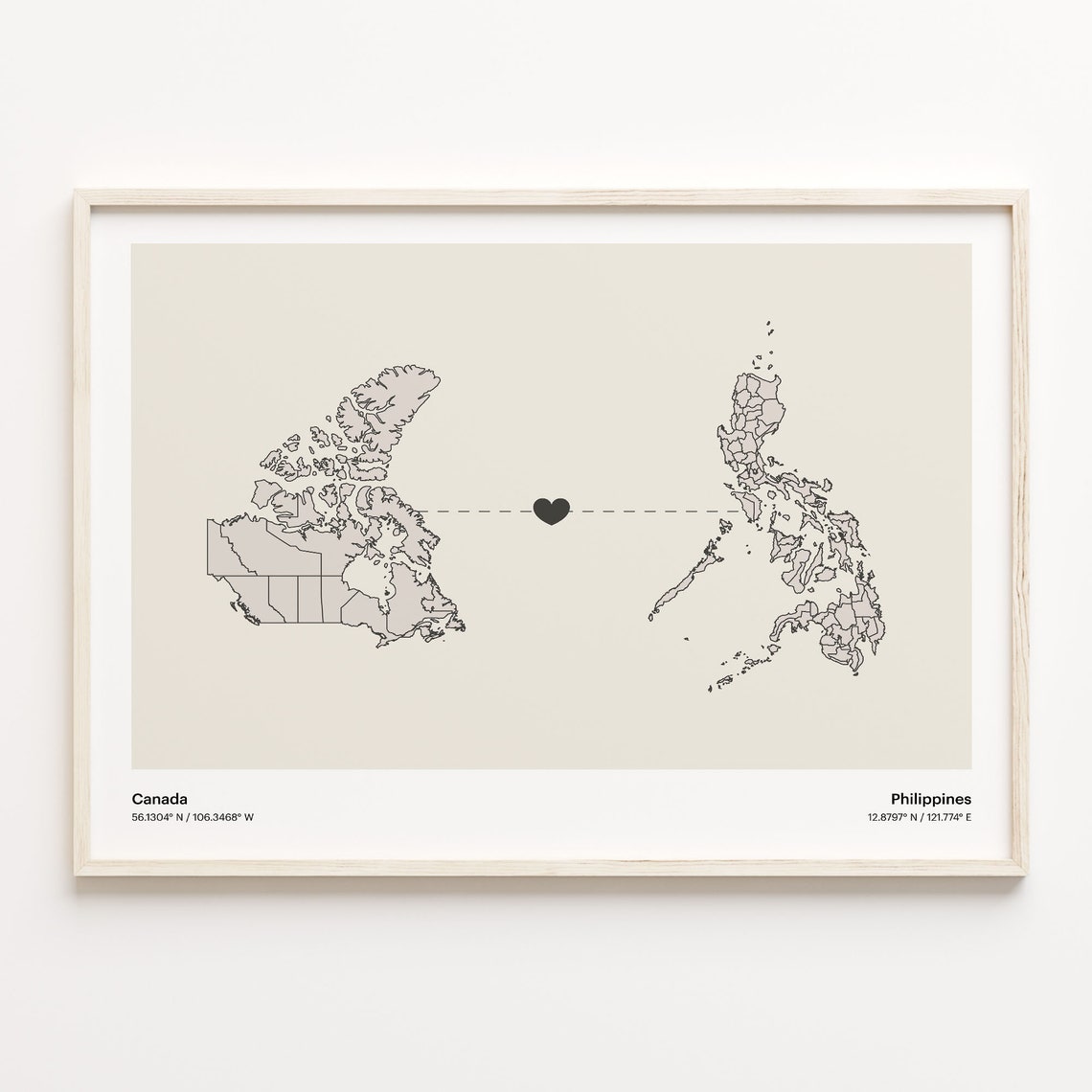 Canada To Philippines Minimalist Love Connection Map Travel Poster