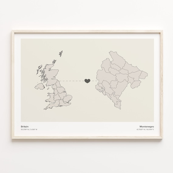Britain to Montenegro Minimalist Country Connection Map Art Poster