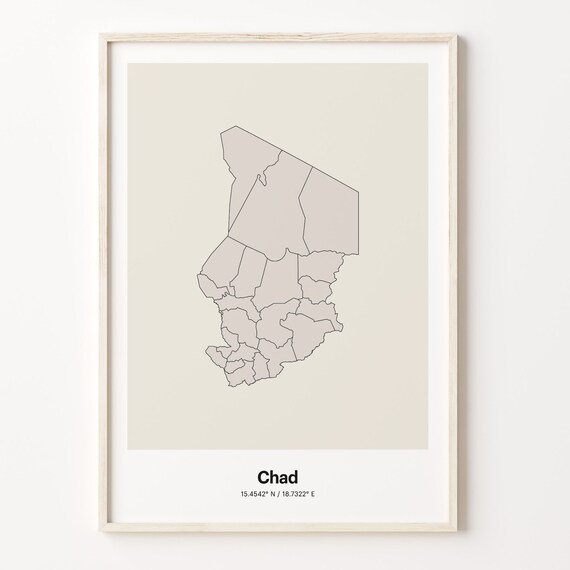 Chad Minimalist Country Map Line Art Travel Coordinates Gift Poster