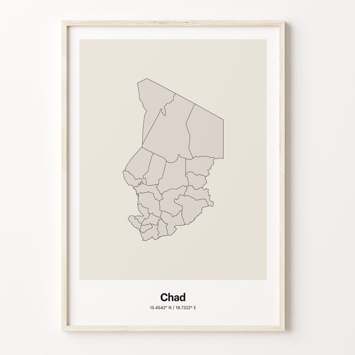 Chad Minimalist Country Map Line Art Travel Coordinates Gift Poster