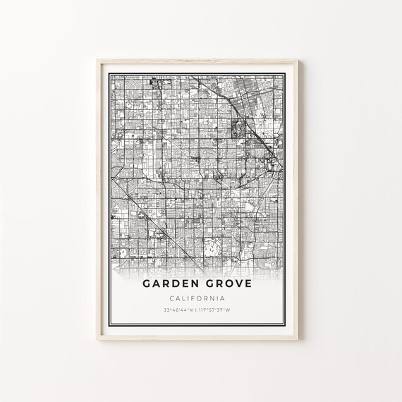 Garden Grove California Minimalist Modern Black And White City Map Poster