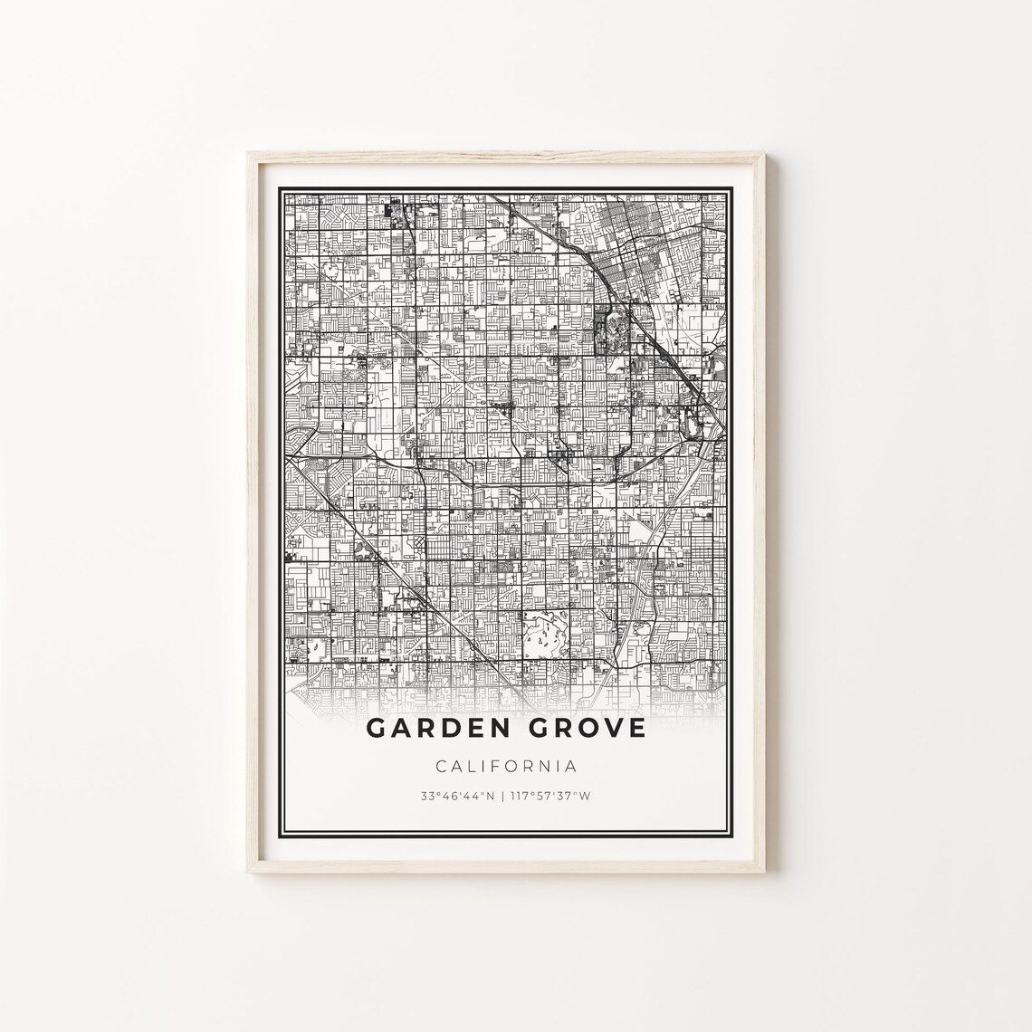 Garden Grove California Minimalist Modern Black And White City Map Poster