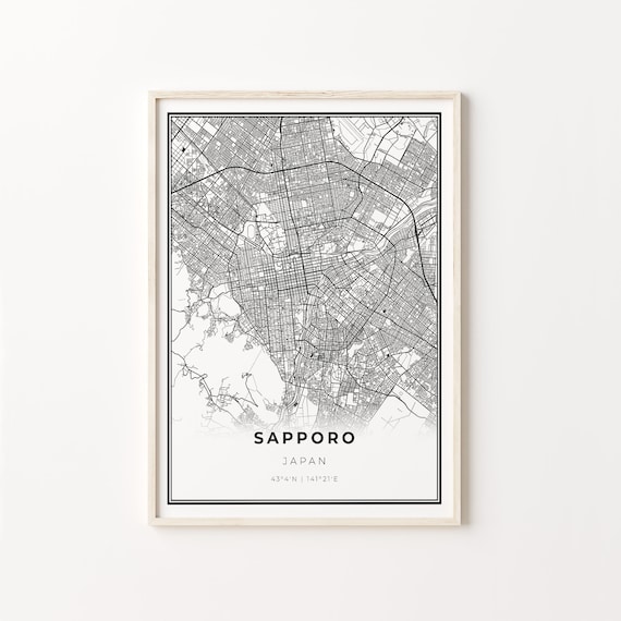 Sapporo Japan Minimalist Black White City Street Map Art Poster