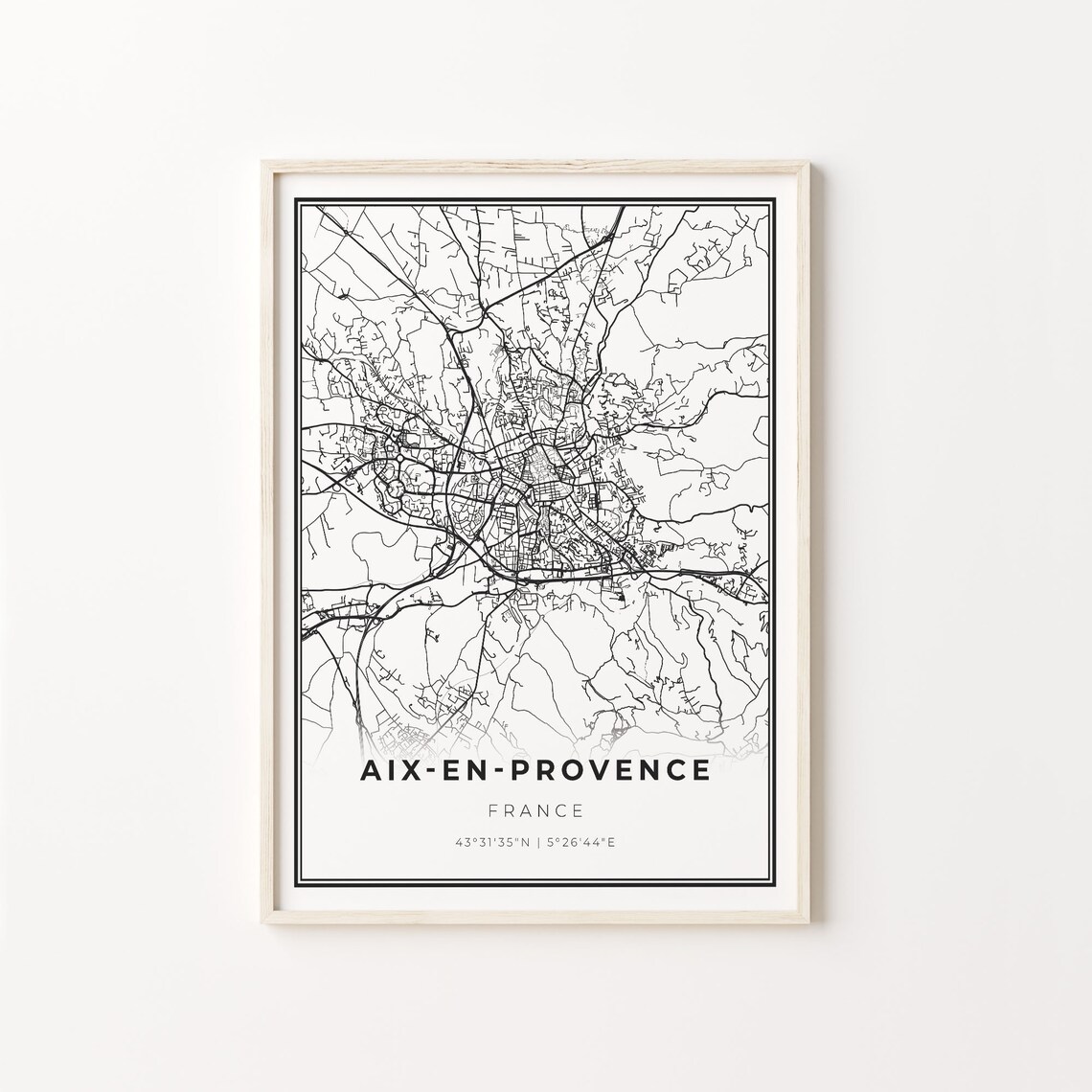 Aix-en-Provence City Map, Modern Black And White Art Print