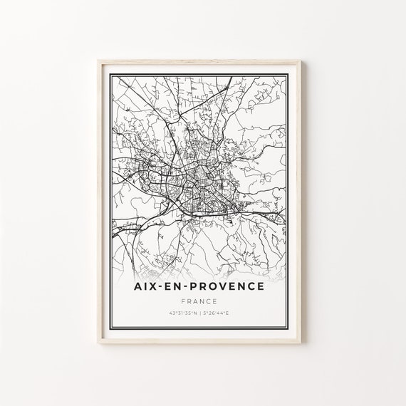 Aix-en-Provence City Map, Modern Black And White Art Print