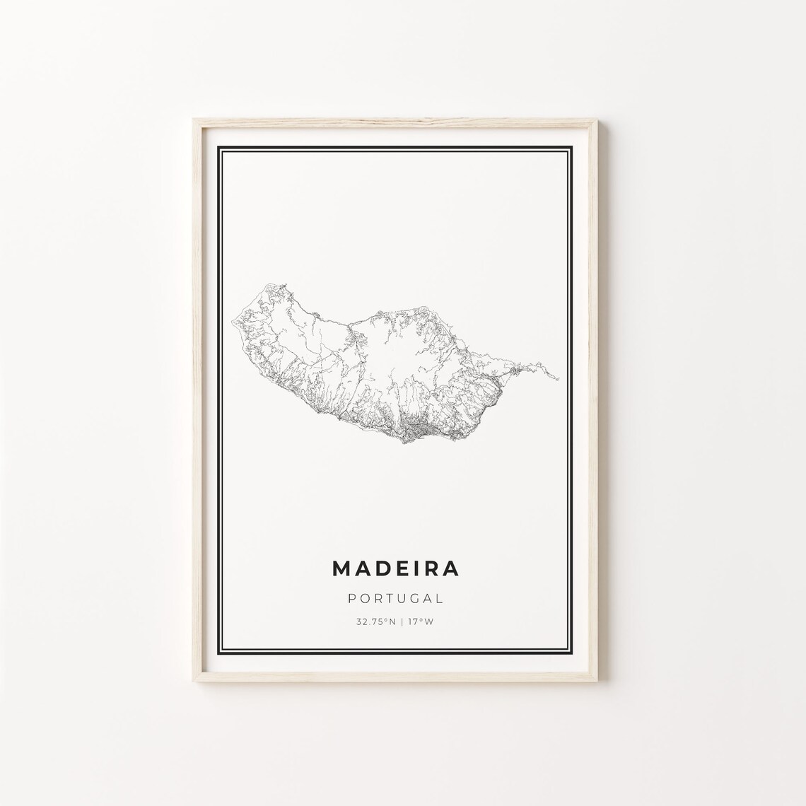 Madeira Portugal Island Minimalist Black and White Map Art Poster