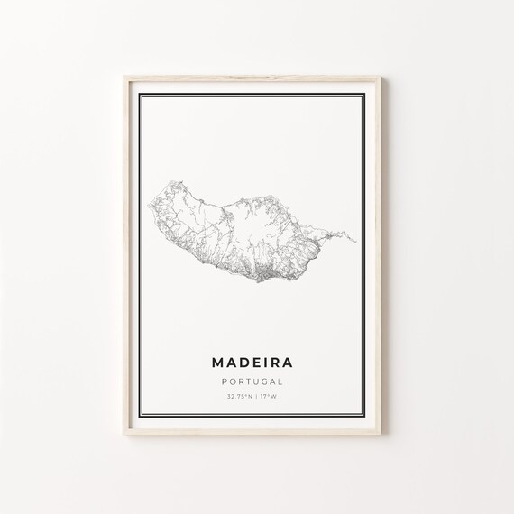 Madeira Portugal Island Minimalist Black and White Map Art Poster
