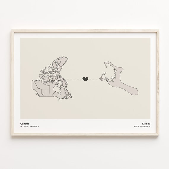 Canada To Kiribati Print Kenyan Gift Minimalistic Country Connection Map Poster Travel Wall Art Adventure Awaits C21692