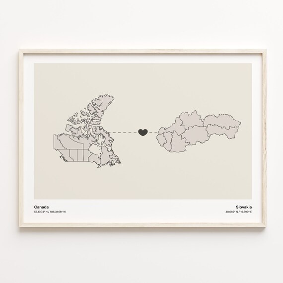 Canada To Slovakia Heart Map Minimalist Country Connection Poster