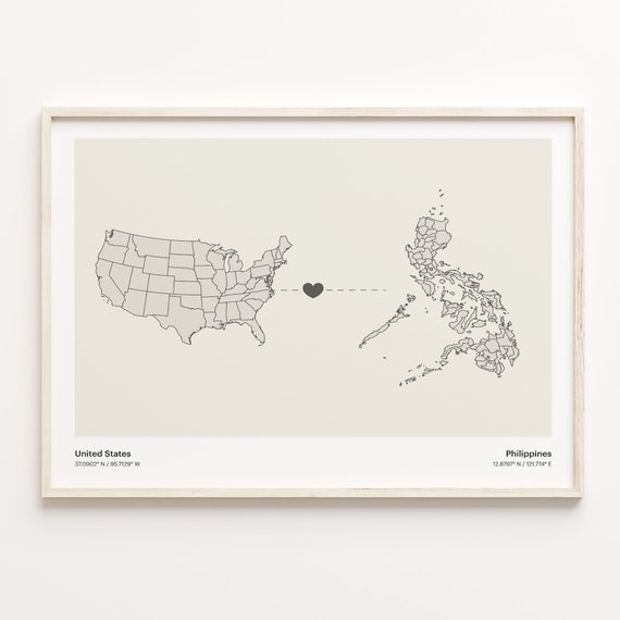 United States to Philippines Map Poster, Minimalist