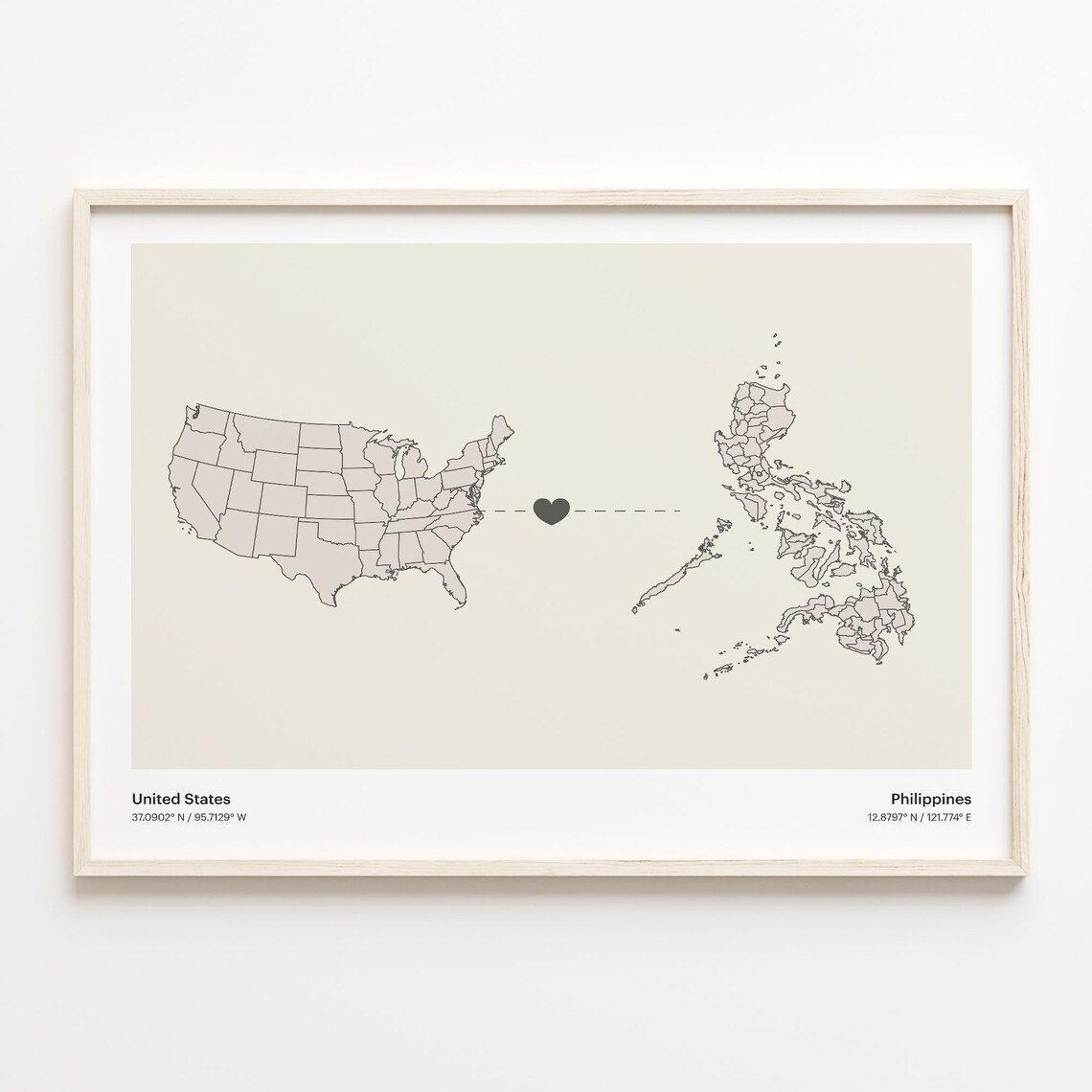 United States to Philippines Map Poster, Minimalist