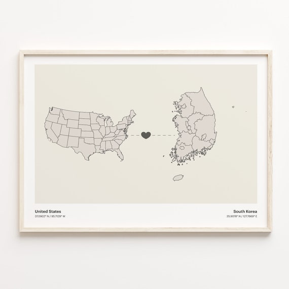 United States To South Korea Minimalist Map Poster