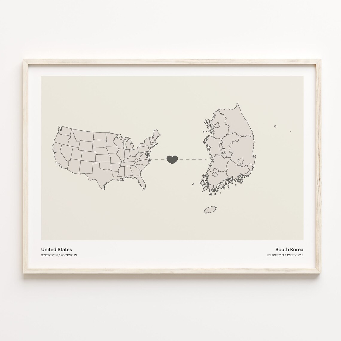 United States To South Korea Minimalist Map Poster