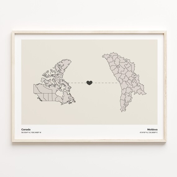 Canada Moldova Heart Connection Minimalist Beige Country Maps Poster