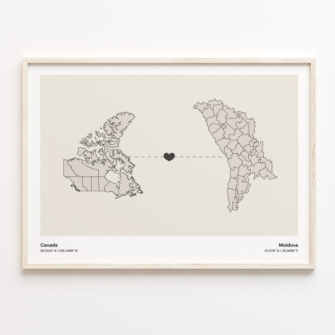 Canada Moldova Heart Connection Minimalist Beige Country Maps Poster