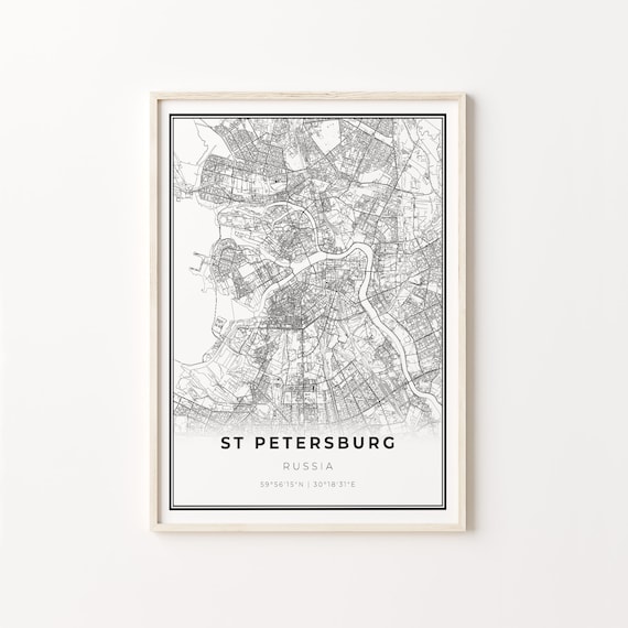 St Petersburg Russia Minimalist Black And White City Map Art Poster