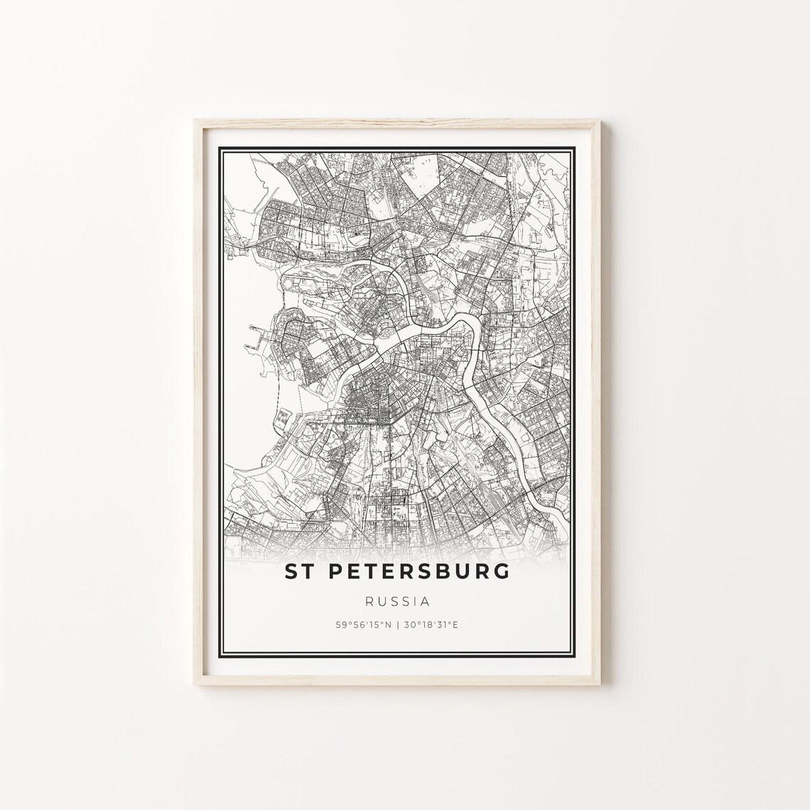 St Petersburg Russia Minimalist Black And White City Map Art Poster