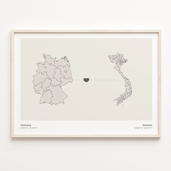Germany To Vietnam Long Distance Love Minimalist Map Art Poster