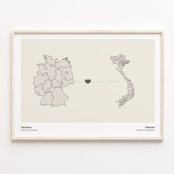 Germany To Vietnam Print Vietnamese Gift Minimalistic Country Connection Map Poster Travel Wall Art Adventure Awaits C21593