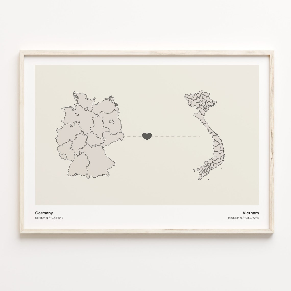 Germany To Vietnam Long Distance Love Minimalist Map Art Poster