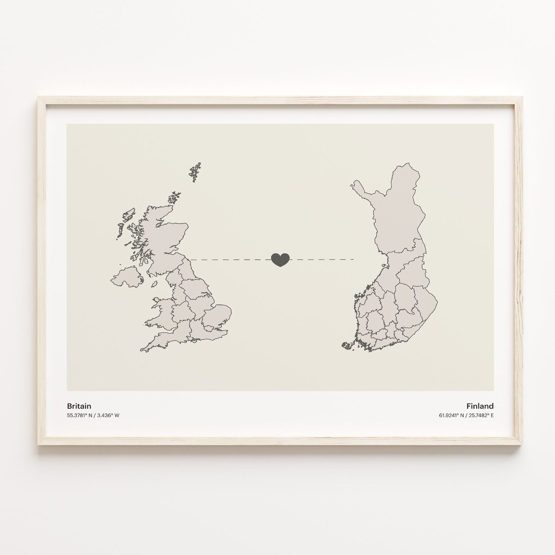 Britain To Finland Minimal Heart Country Connection Map Poster