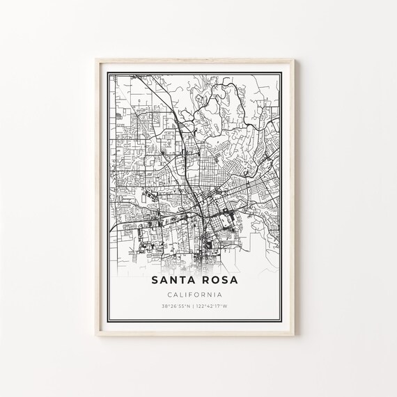 Santa Rosa California Minimalist City Street Map Travel Decor Poster