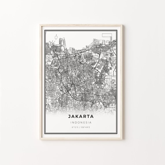 Jakarta Indonesia Black and White Street Map Minimalist Decor Poster